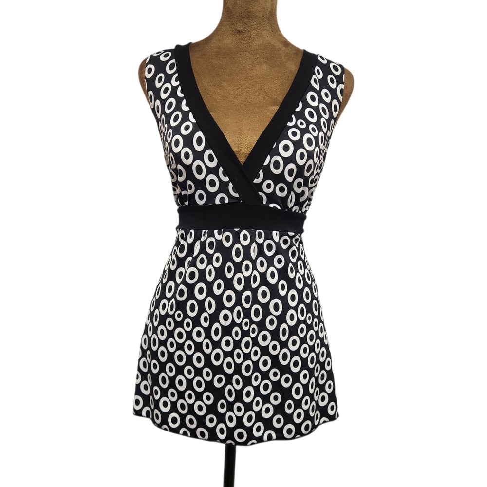Vtg Y2K L8ter Top Size M  Black White Polka Dot Tie Back Babydoll Womens USA